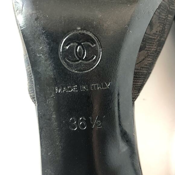 Vintage Chanel CC Logo Print Pointed Toe Mules Pumps 36.5 - Picture 7 of 8